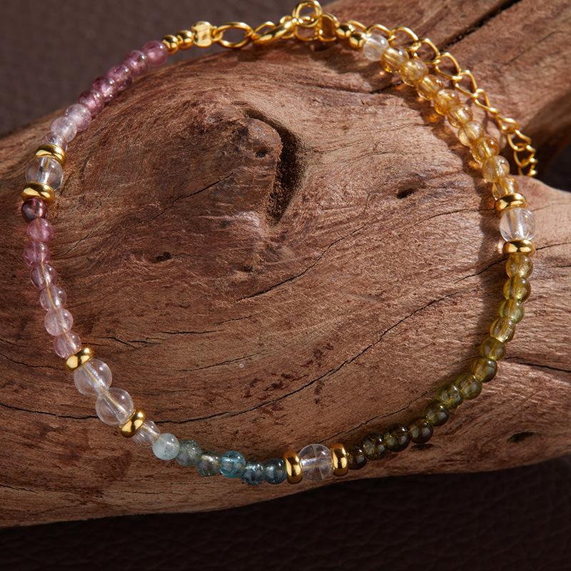 Natural Gemstone Tourmaline Color Treasure Bracelet Women With S925 Whole Body Sterling Silver Beaded Xiaohongshu