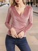 2025 European & American Women's Casual Pleated Top with Sexy Cross V-Neck