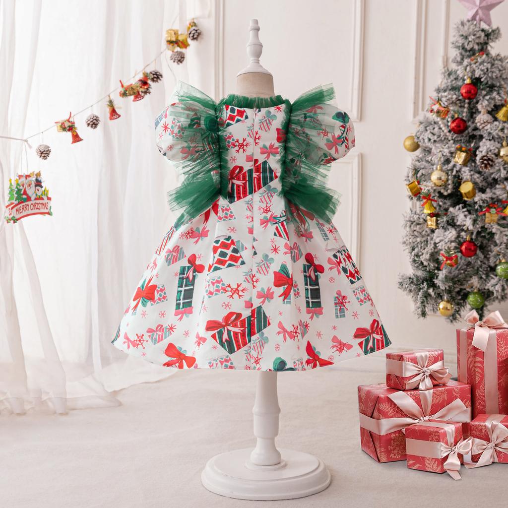 Girls Dress Santa Claus Snowflake Skirt Children's Skirt Cartoon Princess Dress Christmas Costumes