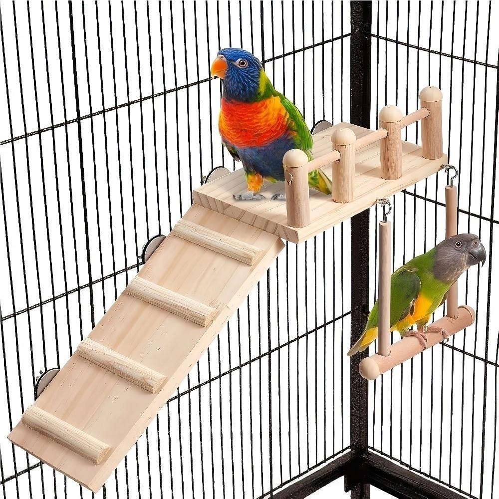 Natural Bird Play Gym Wooden Parrot Rest Platform New Cage Accessories  Cage Decor