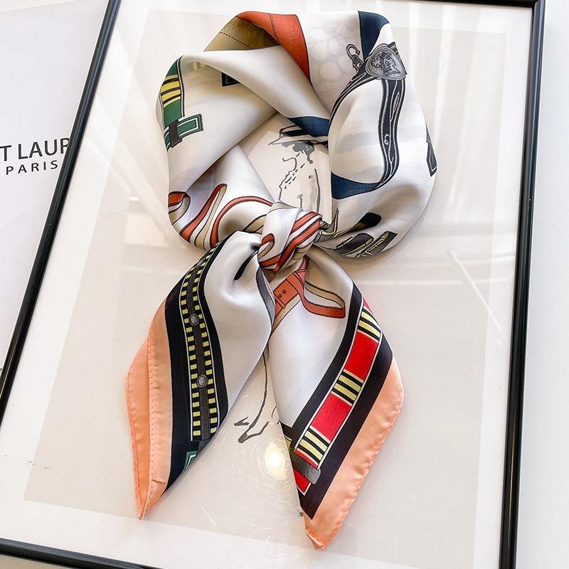 Luxury Horse Chain Silk Scarf For Women Simulated Silk Satin Neckerchief Fashion Versatile Headwear Bag Clothing Accessories