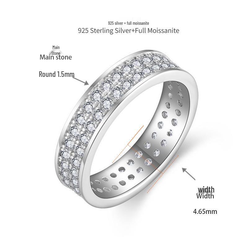 

Унисекс обручальное кольцо с тремя рядами муассанитов 2025: Серебро S925 с полным бриллиантовым покрытием и родиевым покрытием 18 карат US size 5.5