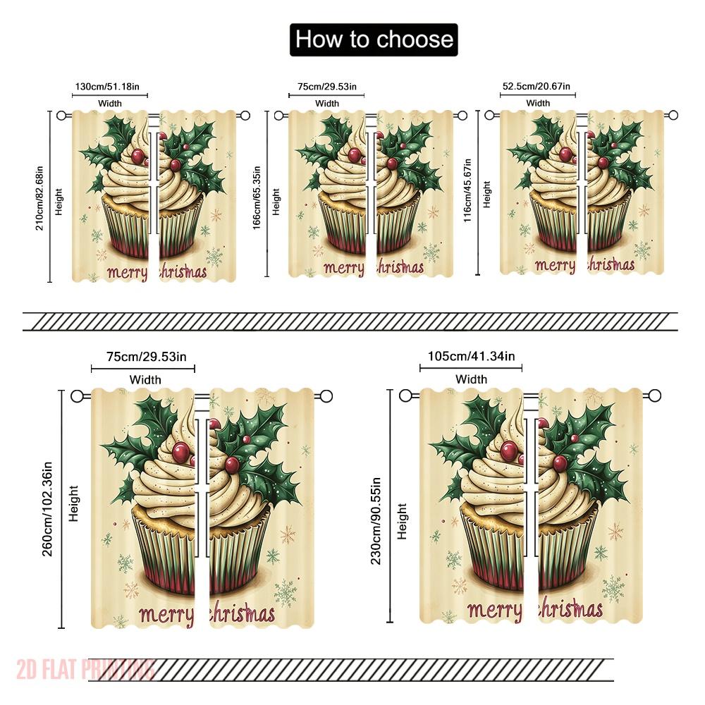 2 Stück, 2D-Flachdruckmuster Vorhänge Weihnachten Cupcake Stechpalme Kiefer (2) Vielseitiges Polyester (ohne Stange) Art Deco Festlich für