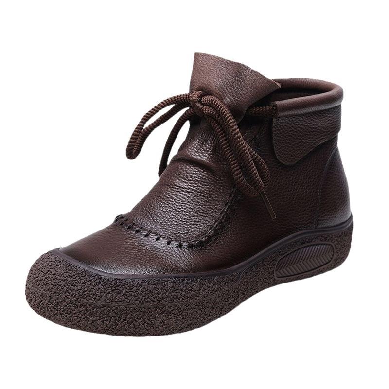 Large Size Lace-up Retro Short Boots Thick-soled Autumn Casual Soft Leather Comfortable Soft-soled Martin Boots