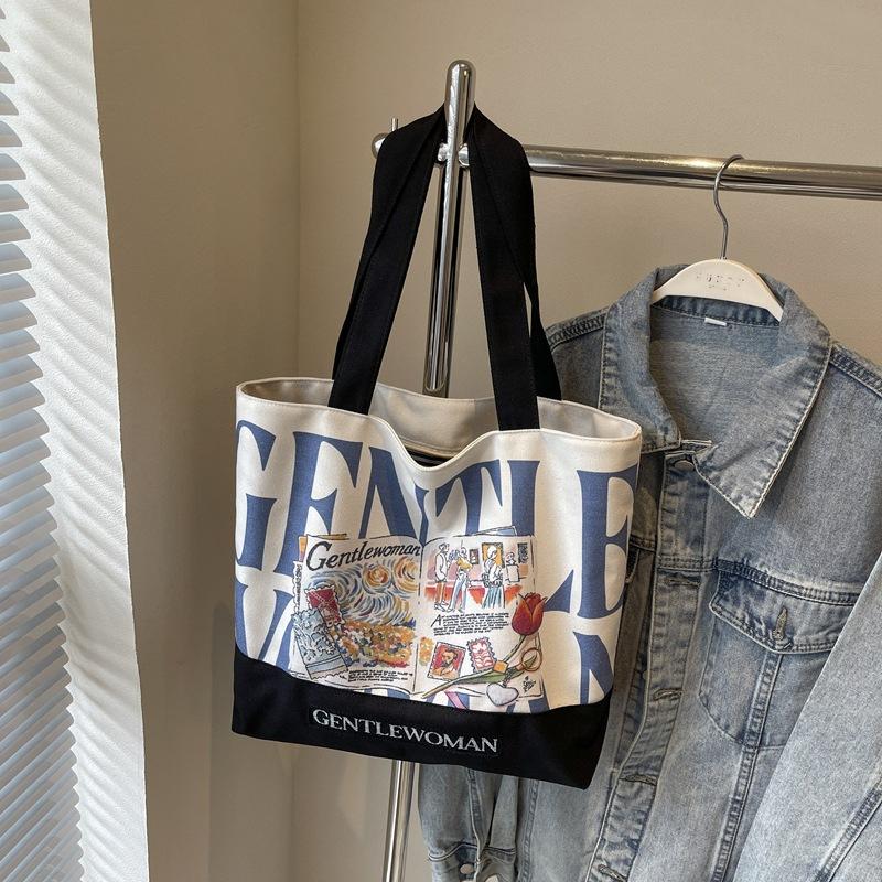 Large Capacity Alphabet Canvas Bag Women 2025 New Gentlewoman Fashion Printed Shoulder Bag Casual Bag