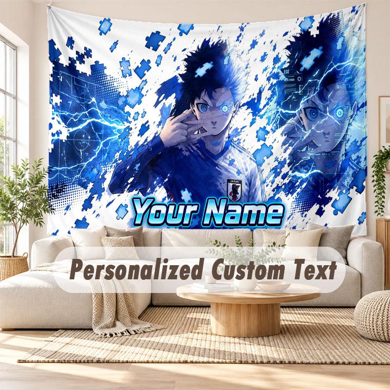 Custom Name Wall Hanging Tapestry,Blue Lock Decorative Backdrop Tapestry For Dorm Home