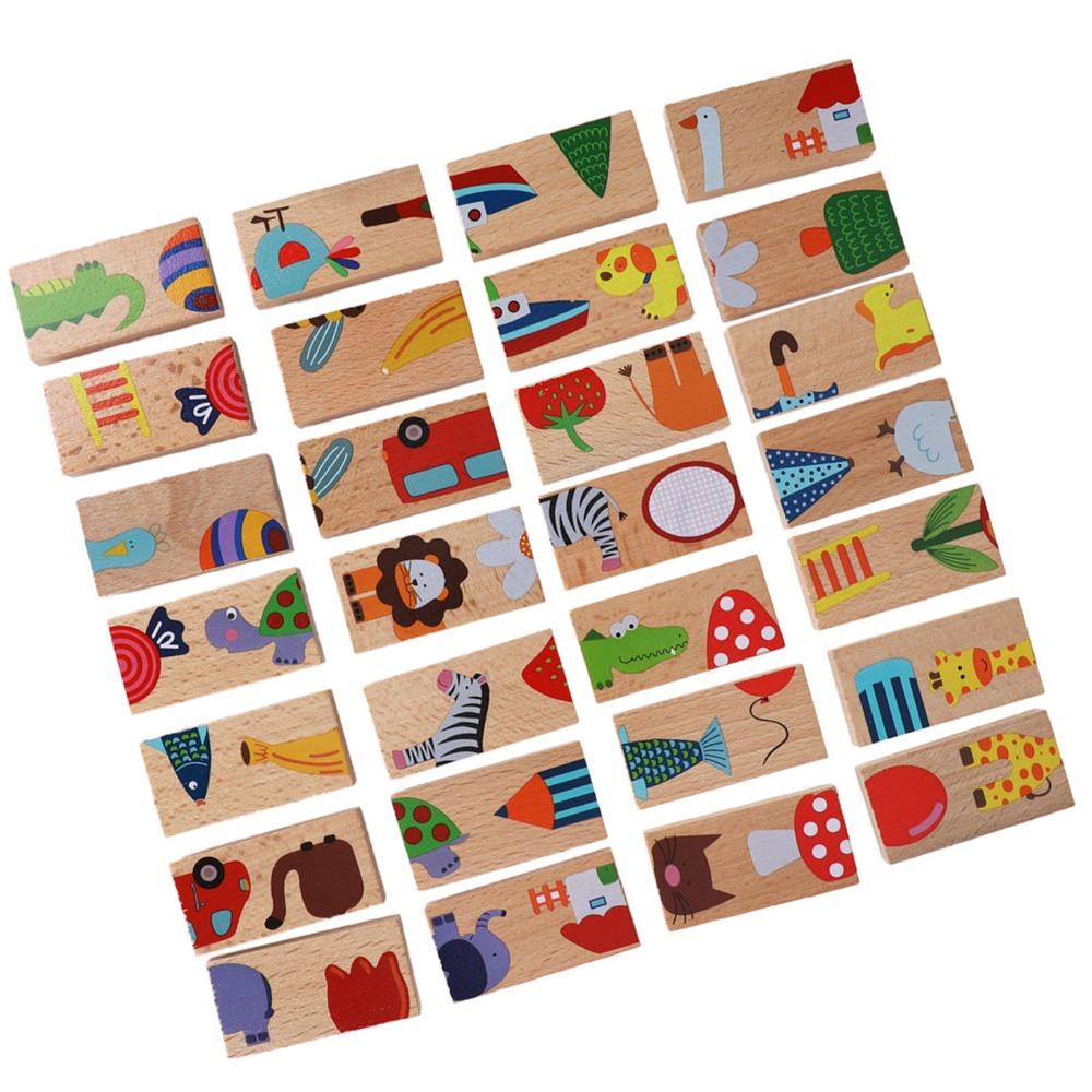 28 Pieces Wood Animal Puzzle Blocks Early Learning Wood Building Blocks Set Kids