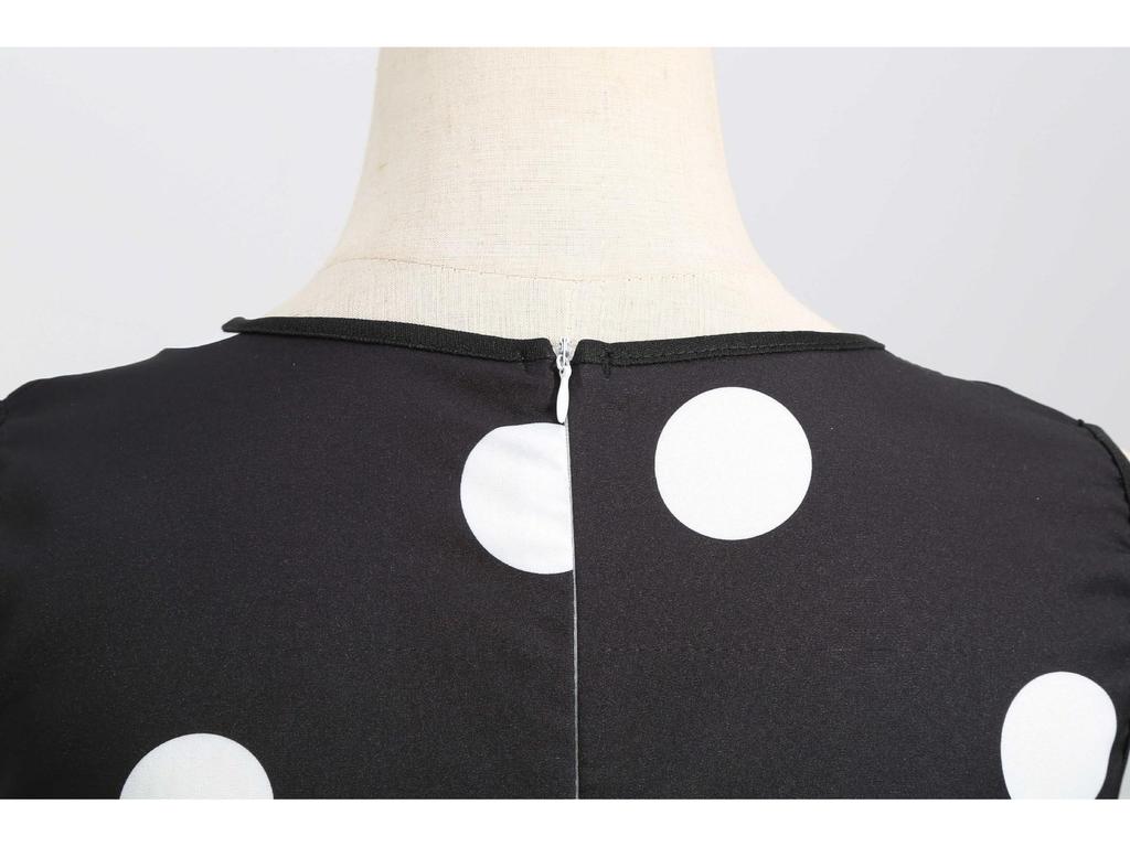 Z Women's V-Neck Polka Dot Sleeveless Tie-Waist Retro Summer Swing Dress