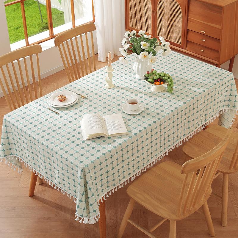 Simple Literary And Artistic Embroidery Plaid Tablecloth Cotton And Linen Fabric Small Fresh Coffee Table Rectangular Dining Table Mat