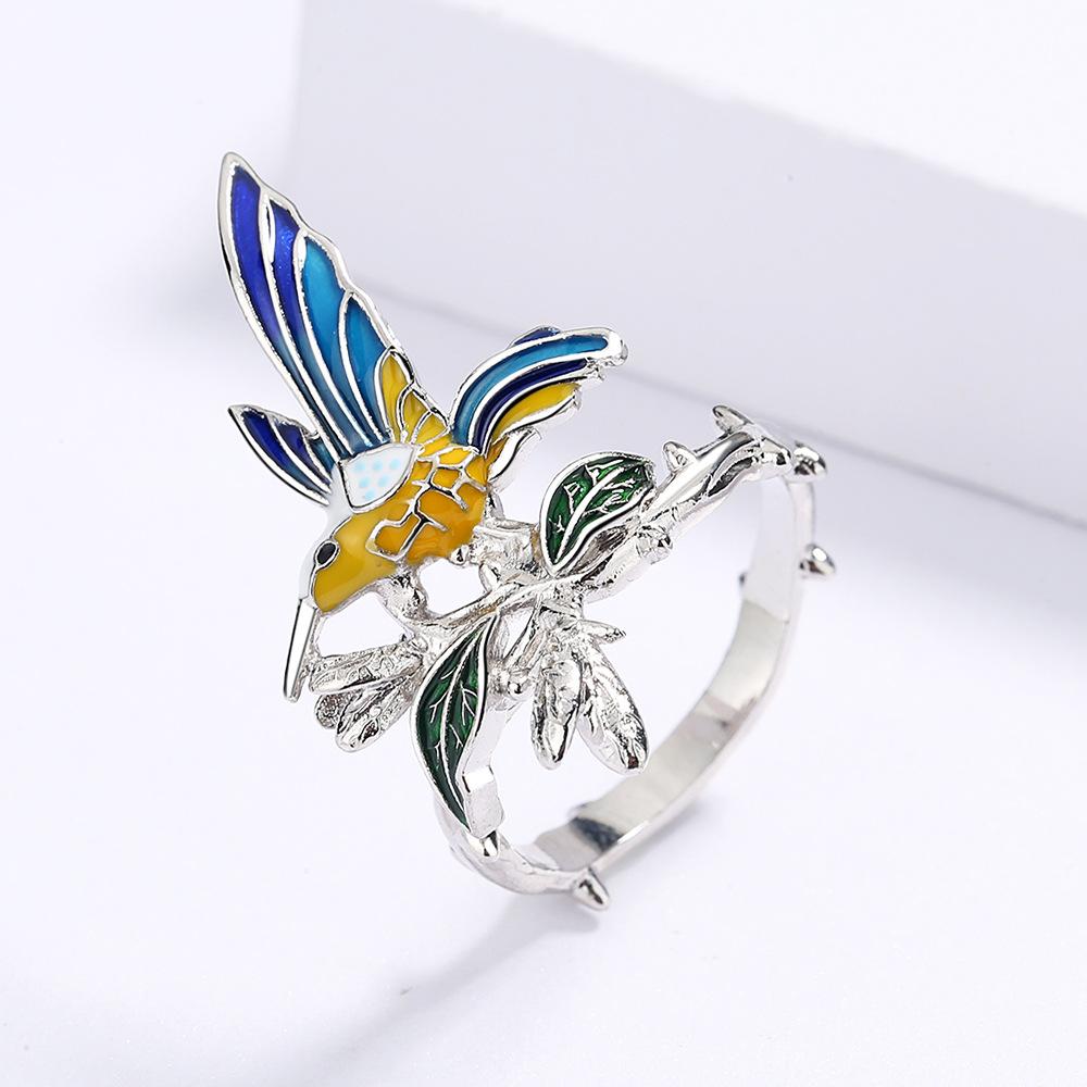 Fashion Creative Hummingbird Ring Drop Glue Color Animal Elements Bird Pastoral Style Womens Ring
