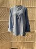 European & American Loose Plain Stand Collar Button Long Sleeve Cotton Linen Top for Women
