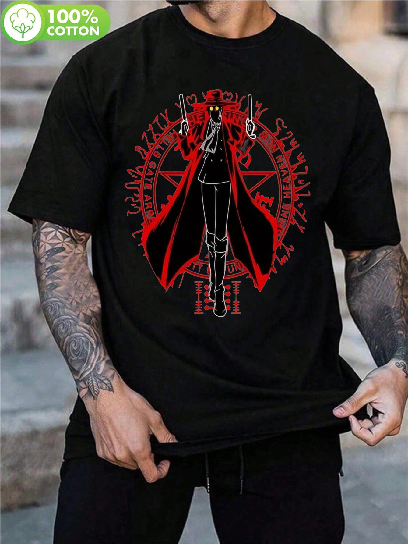 

Killer with Guns Both Hands Graphic Black Cotton T-shirt 180GSM - Bold Red & White Action Design XXXL