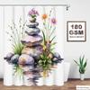 4Pcs Zen Watercolor Shower Curtain Set with Non-Slip Bath Mat, Toilet Lid Cover, Contour Rug & 12 Hooks, Bathroom Decor