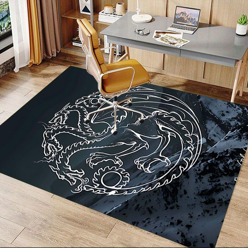 1pc Fire and Blood Office Carpet Chair Mats, Home Decor Mat Fantasy Theme Mat Durable Mat, Dragon Decor,Suitable for fantasy theme lovers