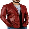 NOORA Mens Genuine Lambskin Leather Blazer Dark Red Color | Slim Fit FORMAL Leather Blazer | Handmade Leather Blazer With Two Button Coat