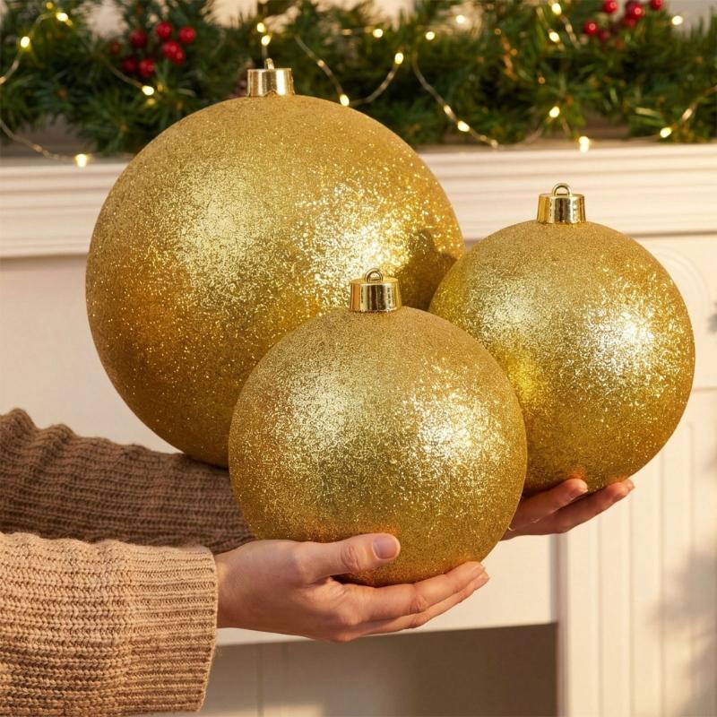 Glittering Gold Christmas Baubles Shatterproof Sequins Christmas Ball Ornament For Desktop Tree Door Mantels Ceiling Holiday Dec