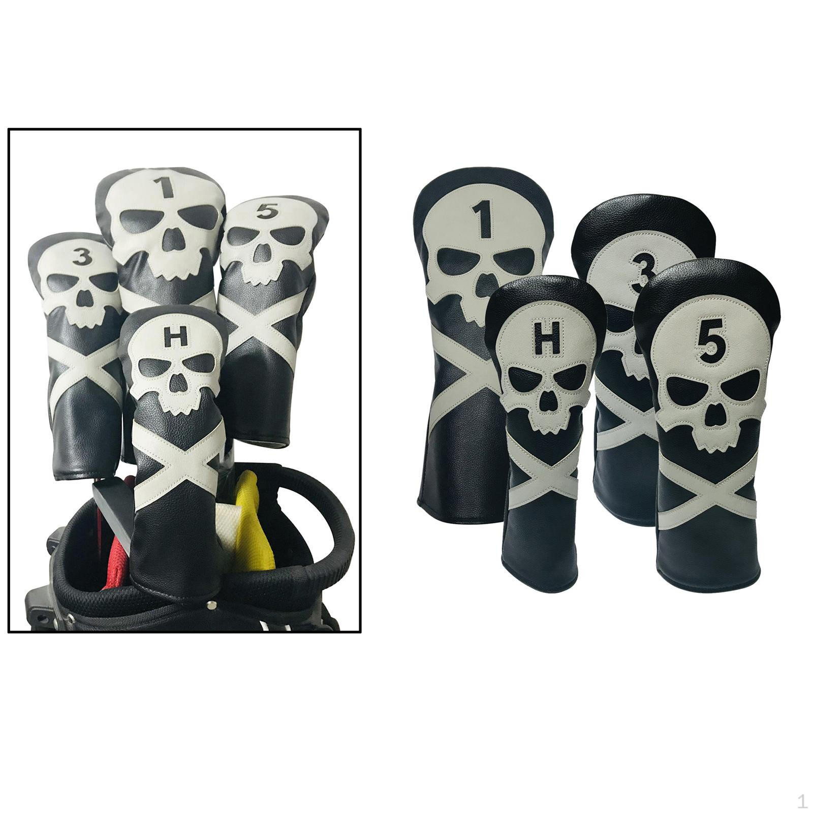 

4pcs Cover Driver wood top Golf 1 3 5 UT Covers Replacement Guard with Skull Pattern and