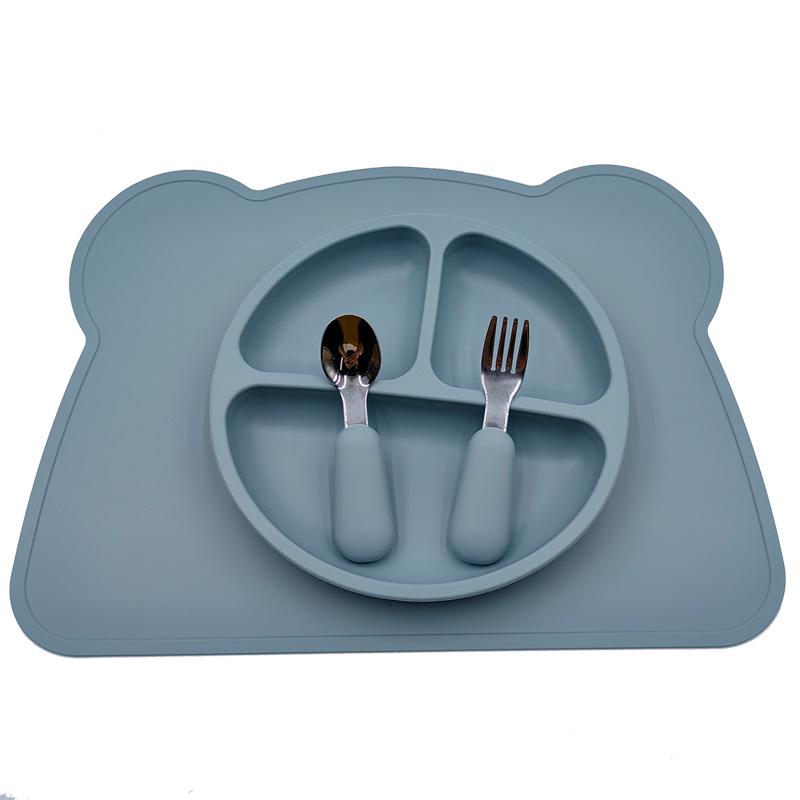 Children's Silicone Dinnerware Set: Large Placemat, Suction Bowl, Stainless Spoon & Fork