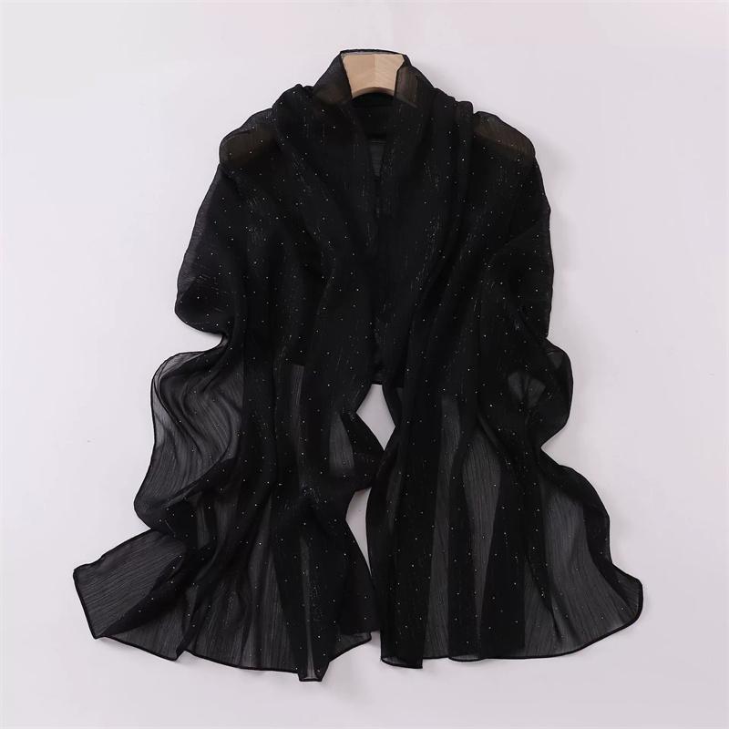 Plain Wrinkle Rhinestone Shiny Dot Shimmer Shawls Scarf High Quality Wrap Beach Pashmina Stole Bufandas Muslim Hijab 180*70Cm