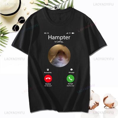 Dank Meme Hamster Olhando Câmera Frontal Hampter Chamando Camiseta Moda Algodão Manga Curta Camisetas Casual Streetwear Unissex Tee