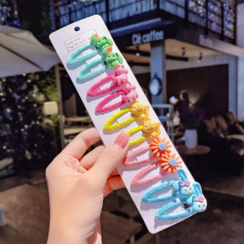 10 pçs/conjunto Meninas Bonito Desenho Animado Unicórnio Arco-Íris Flor Presilhas de Cabelo Crianças Doce Decoração de Cabelo Franja Grampos de Cabelo Acessórios de Cabelo