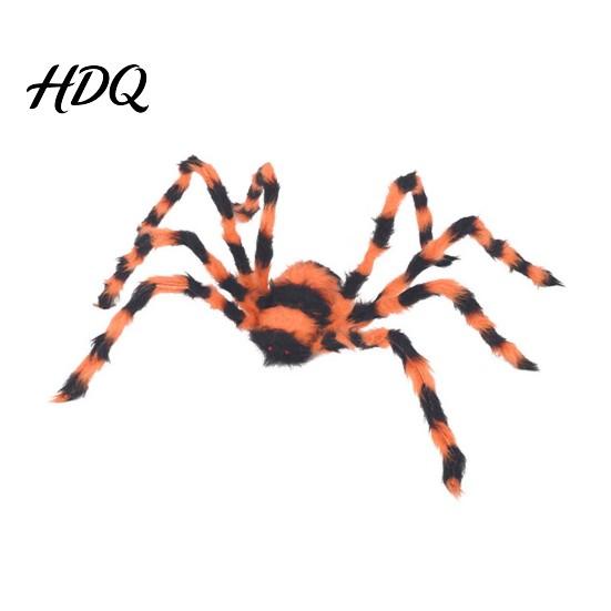 Halloween Lawn Ornaments Giant Spider Scary Orange Black Hairy Spider Decoration Realistic Furry Prop Hanging Decor with Red Eyes for Porch