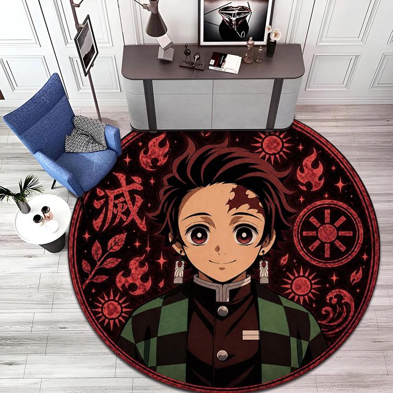Classic Japanese-style Cartoon Demon Slayer Round Rug, Home Soft Decorative Anti-slip Yoga Mat and Chair Mat, Outdoor Floor Mat Carpet K5