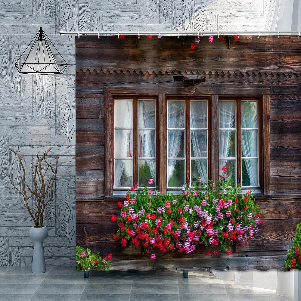 Old Wooden Door Shower Curtain Farm Barn Door Rural FarmHouse Decoration Polyester Fabric Bath Curtain Bathroom Accessories Set