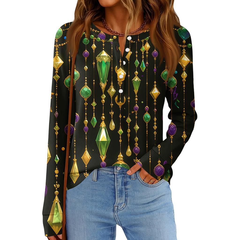 Women's Fashionable Loose Long Sleeved Carnival Printed Casual Top