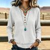 Women's Color Casual V-Neck Long Sleeve Cotton Linen Top