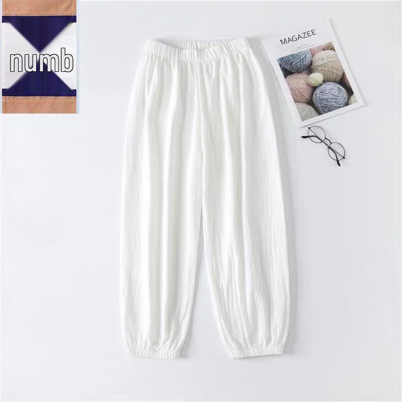 

Женские летние свободные хлопково-льняные брюки-фонарики - высокая талия, девятиточечные, повседневные брюки-шаровары Small белый