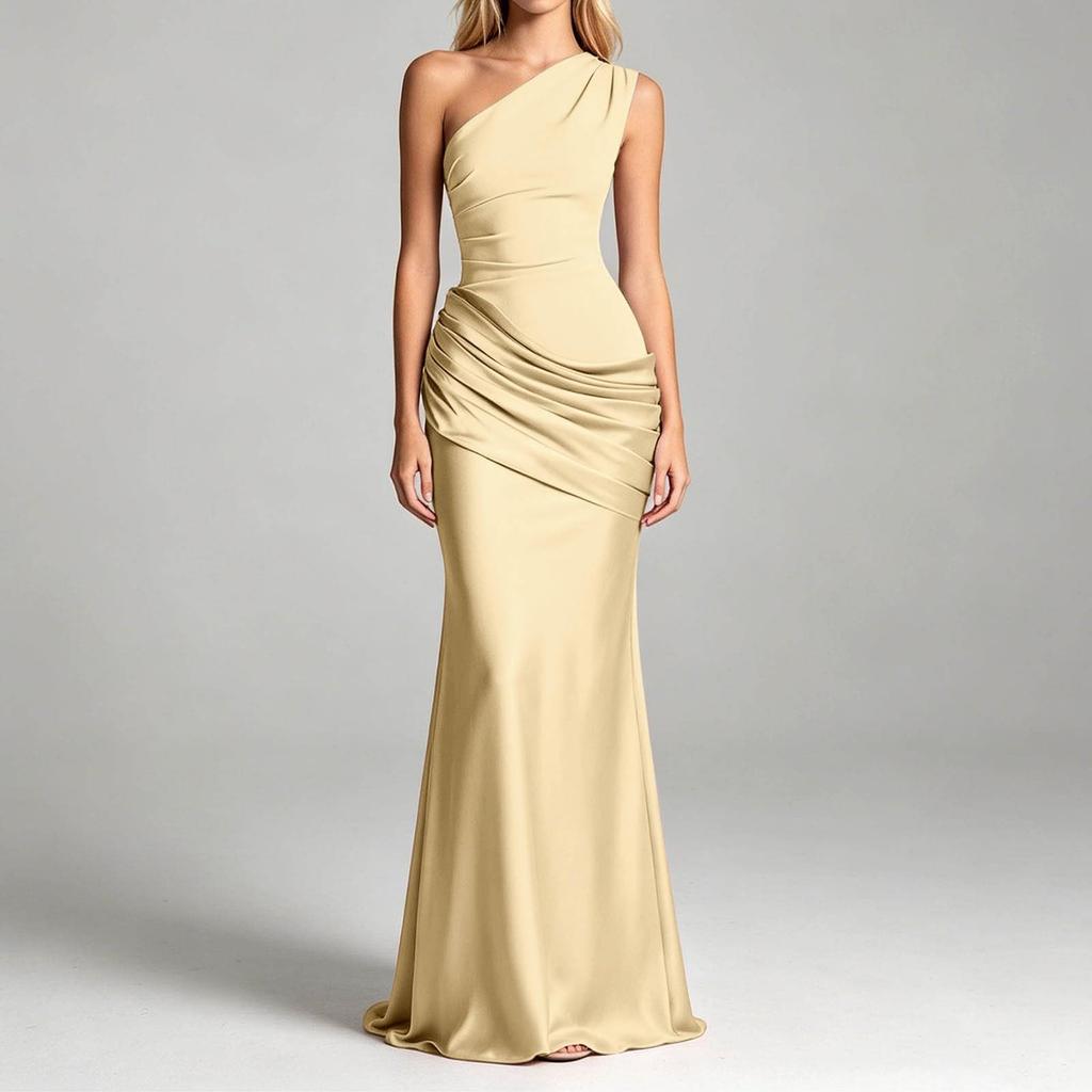 Elegante Abito Formale da Donna a Spalle Scoperte Lungo con Spacco Asimmetrico Bodycon Abito da Sera
