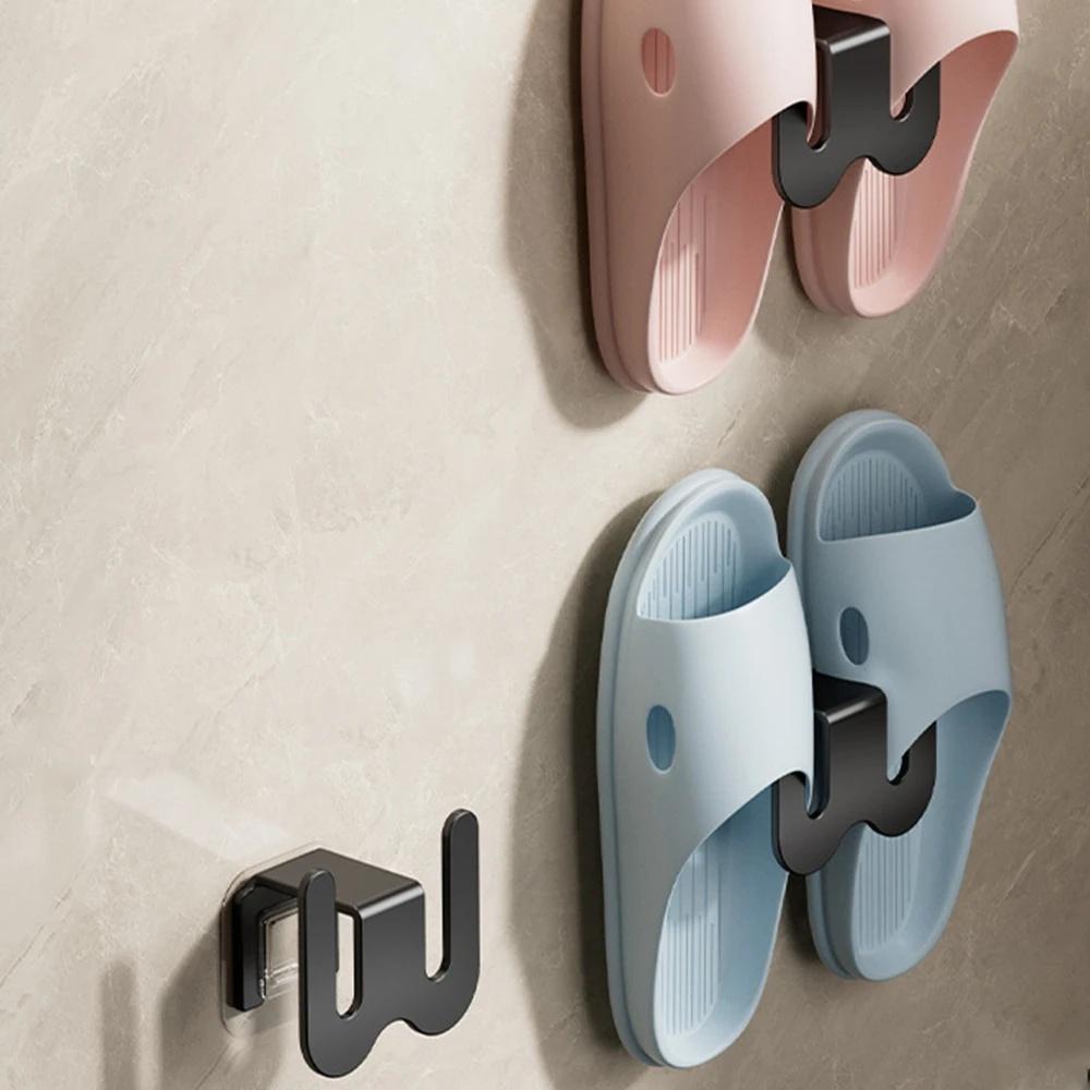 1/2/3PC No Punching Bathroom Shoe Rack Wall Mounted Slipper Rack Slipper Drying Hook Simple Door Back Foyer Hanging Rack