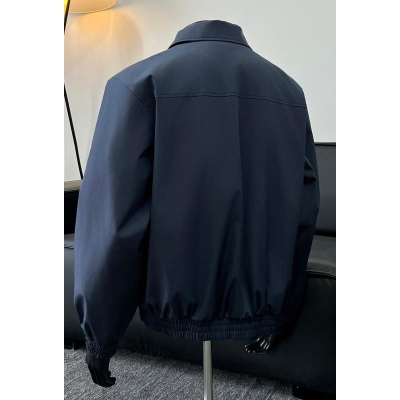 Mens Cropped Flight Jacket American Retro Loose Turn Down Collar Casual Bomber Outerwear
