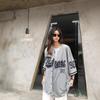 Women's Collarless Short Sleeve Button Up Shirt Loose Fit Vintage Letter Printed Baseball Jacket Top