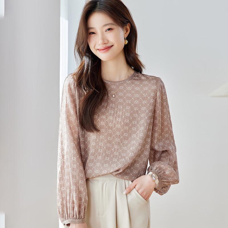 

Srcr Women s 96% Mulberry Silk Diamond Pattern Puff Sleeve Blouse M