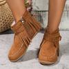 Large size rivet tassel metal buckle with short tube cigarette boots women's autumn and winter new flat bottom warm women's boots