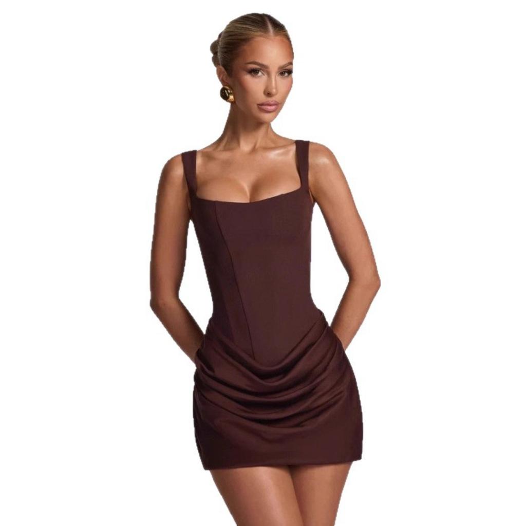 Women's Strapless Tube Mini Bodycon Dress Ruched High Waist Sexy Party Dress