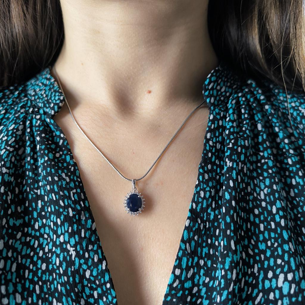 Серебряная подвеска с сапфиром 3.599ct, фианитами (2202578)