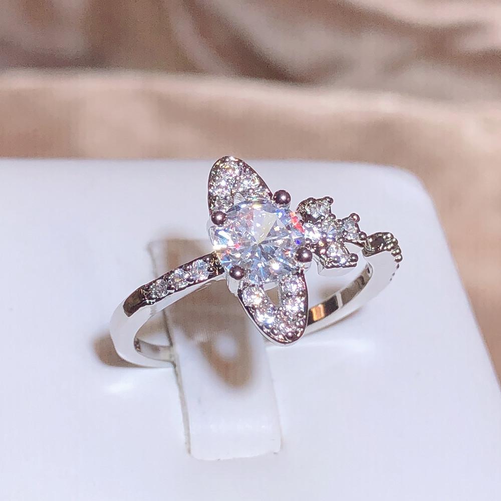 Stylish 925 Silver Plated Zircon Spaceship Ring for Women's New Women's Zircon Jewelry Wedding Bride Jewelry Ring Wedding Ring