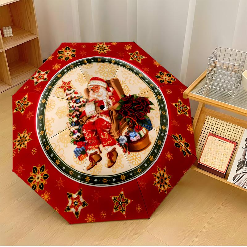 

Christmas Red Snowflake Decor Printed umbrella windproof folding umbrella portable sun and rain umbrella suitable for gifting