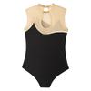 Girls Gymnastics Leotard: Metallic Striped Sheer Mesh Patchwork Keyhole Back Sleeveless Bodysuit for Dance Performance