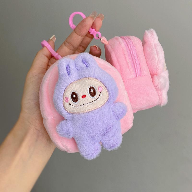 Nuovo Portamonete Labubu di Peluche, Cordoncino Intrecciato di Peluche, Portachiavi, Portafoglio Zero Cartone Animato, Ciondolo Carino per Zaino, Borsa Casual Portatile, Regalo