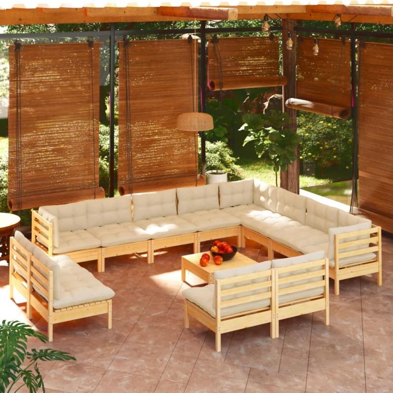 Día y Noche - Día y Noche Muebles de jardín 13 piezas y cojines madera maciza pino crema
