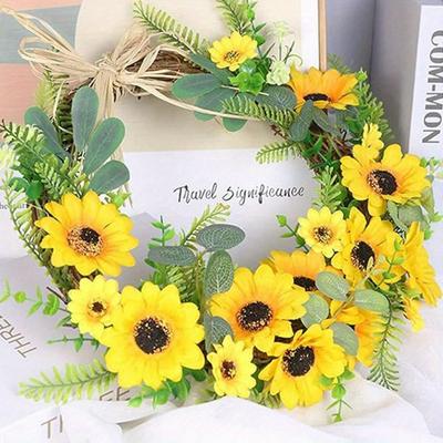 Sunflower Wreath Artificial Daisy Flower Swag Wedding Arch Flowers for Lintel Wall Hanging with Eucalyptus Leaves for Wedding Party Home Spring Decor