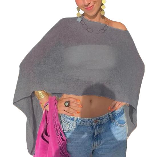 Women Cloak Shawl Mesh Wrap with Pullover Sweater Travel Wrap-around Hem Lightweight Summer Clothing