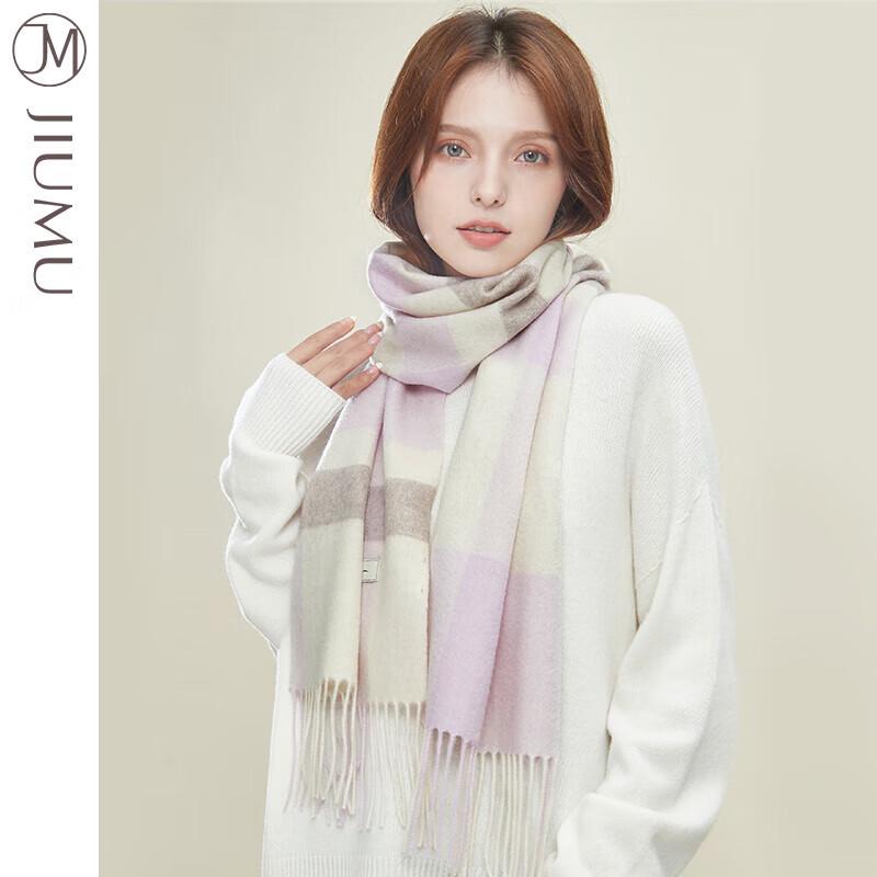 JIUMU Women's Thick Knitted Plaid Winter Scarf