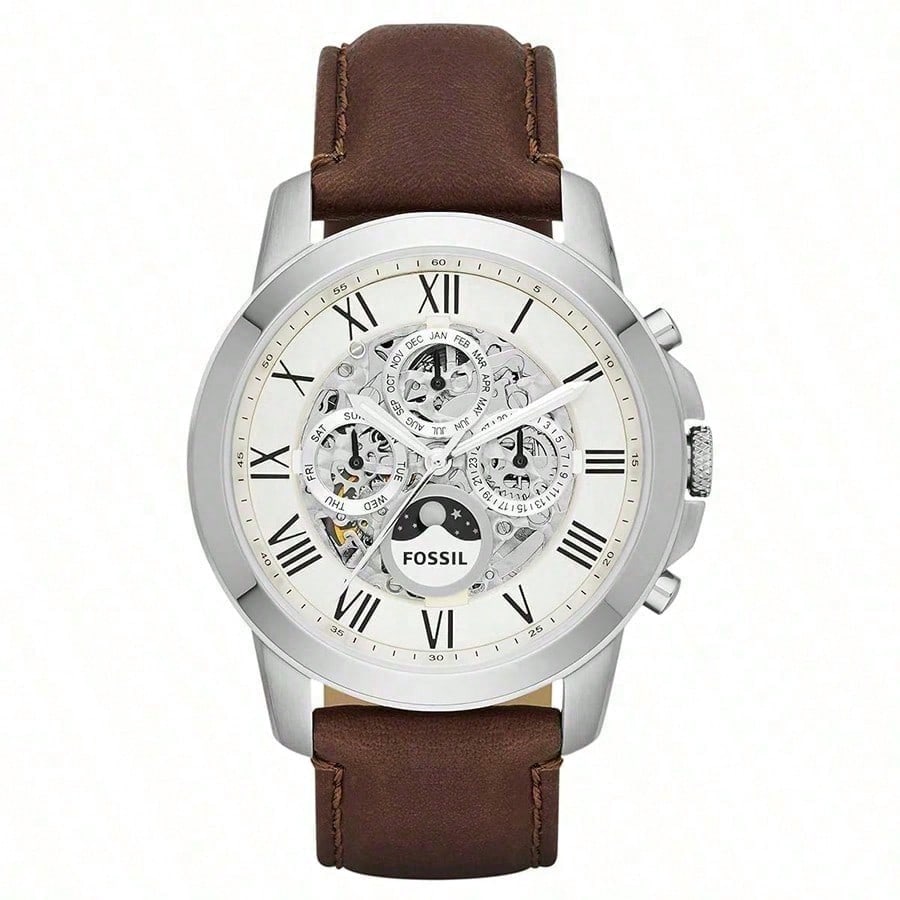 Fossil Men's White This Multi-Functional Daily Wristwatch Features A Roman Numeral Dial And Is Model Me3027.