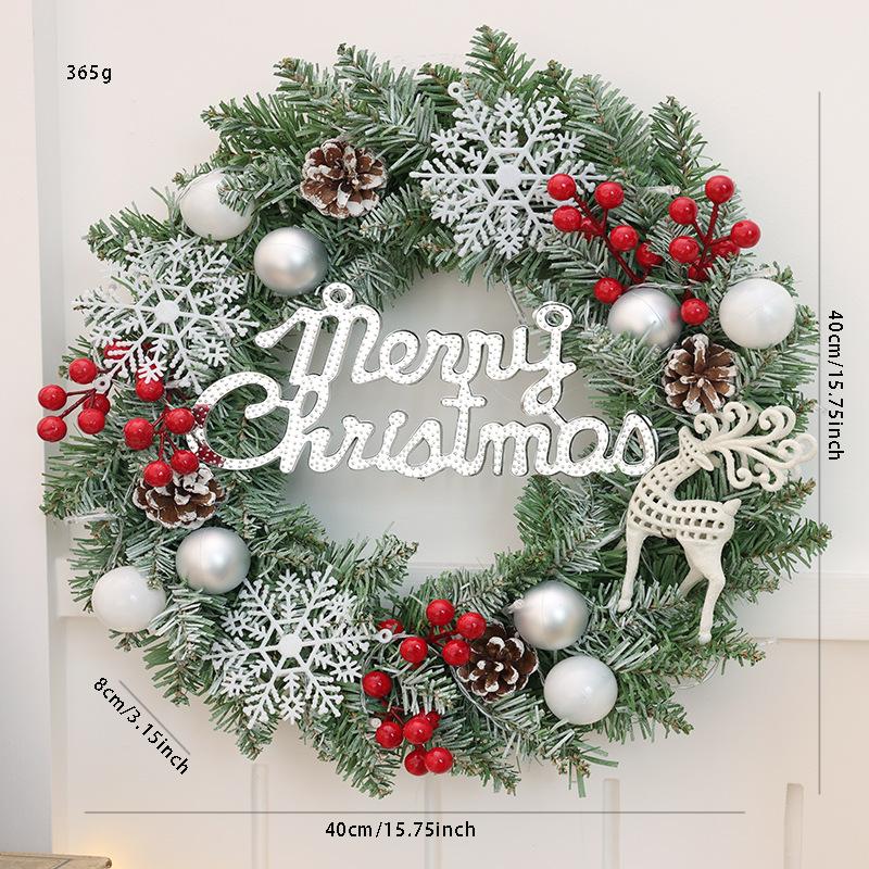 Christmas Wreath 35/40cm Pre-made Door Hanger, Festive Holiday Decoration for Home Entrance Xmas Decor