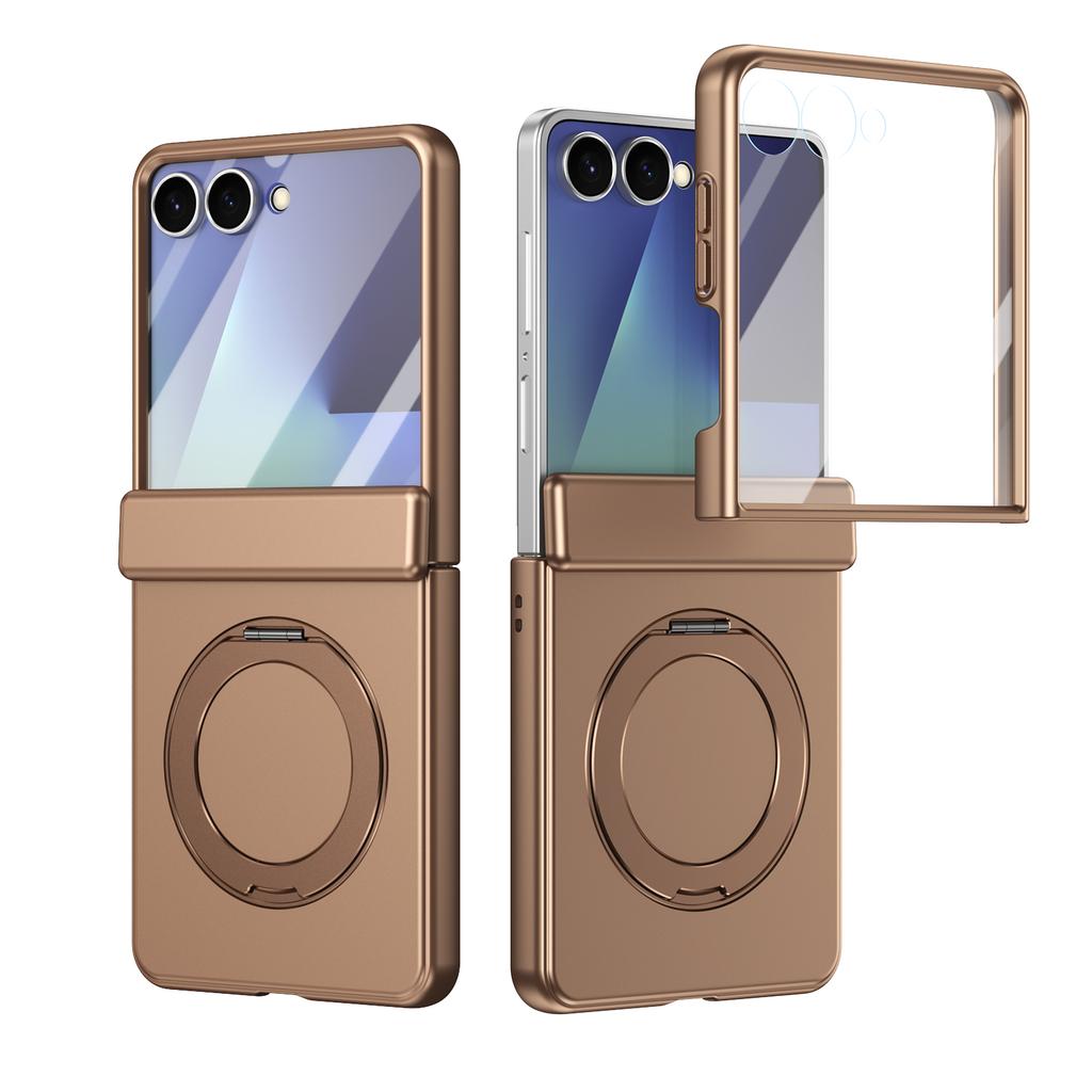 Skin-Friendly Matte Magnetic Case For Samsung Galaxy Z Flip 7/6/5 Stand Cover 360 Rotating With Glass Screen Protector
